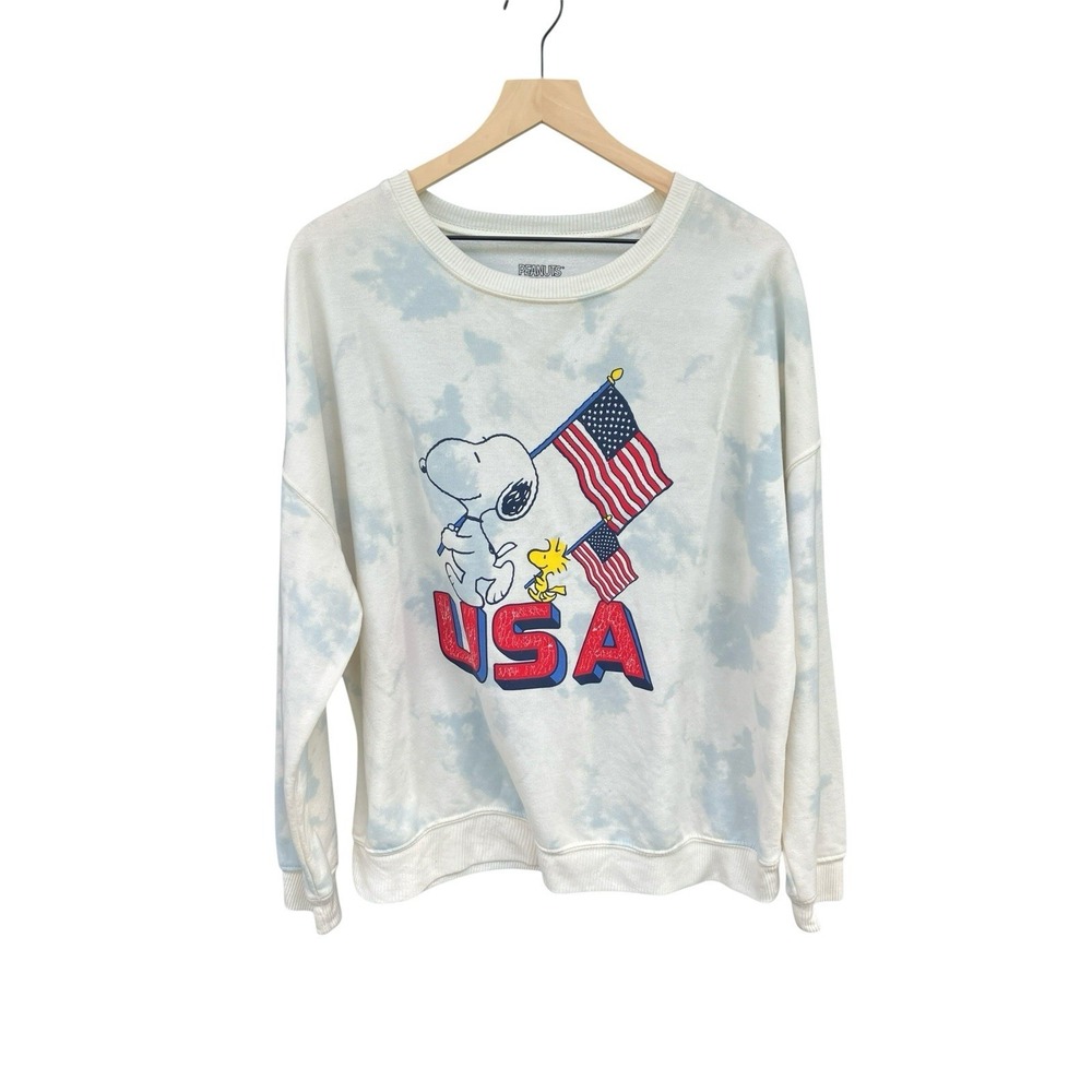 Peanuts Snoopy USA Tie Dye Sweatshirt Extra Large XL Woodstock American Flag